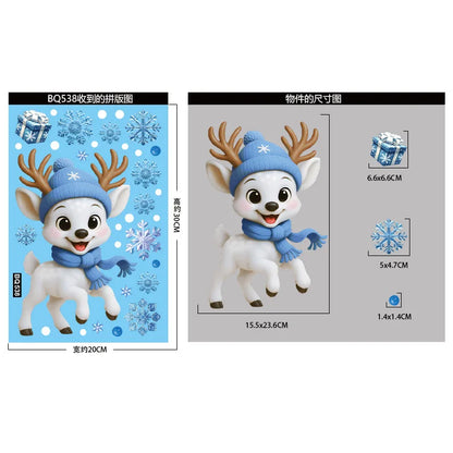 Christmas Blue Snowman Window Stickers – Santa, Snowflake, Bird & Elk Ornaments for Merry Christmas 2025 and Happy New Year 2026