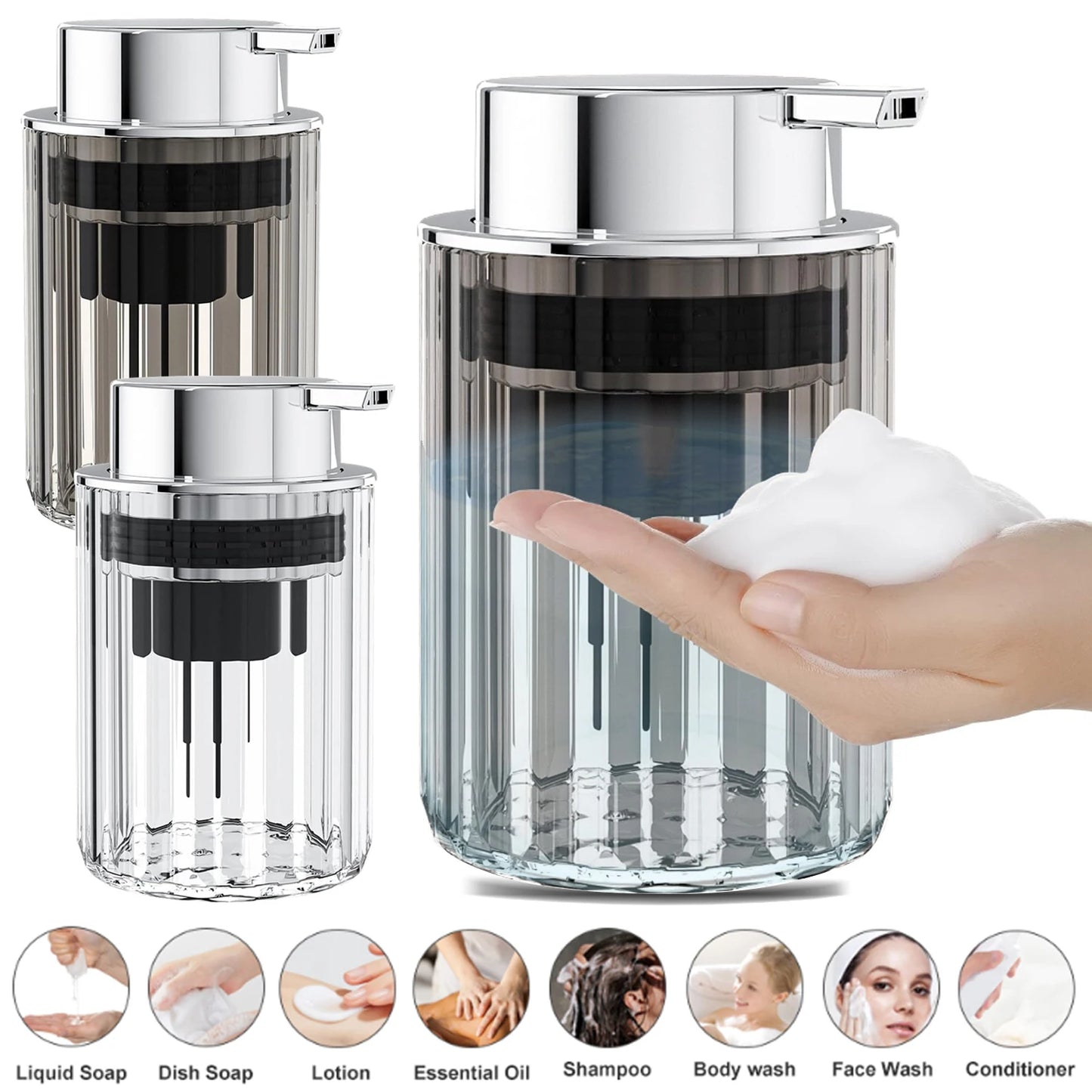 Push-Type Hands Foaming Soap Dispenser - Refillable Liquid Soap Mousse Bottle for Bathroom/Kitchen