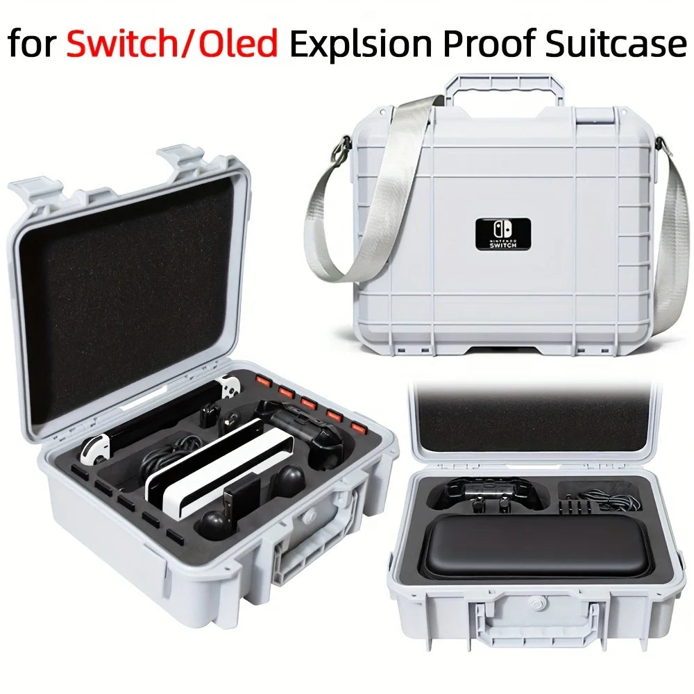 Explosion-Proof Hard EVA Suitcase for Nintendo Switch OLED - Waterproof Storage Bag with Shoulder Strap