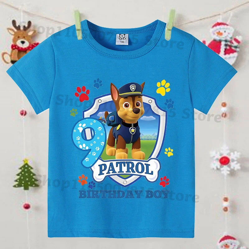 Paw Patrol Boys Blue T-Shirt – Cartoon Anime Summer Short Sleeve Kids Fashion Clothing Birthday Gift Top
