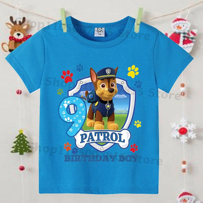 Paw Patrol Boys Blue T-Shirt – Cartoon Anime Summer Short Sleeve Kids Fashion Clothing Birthday Gift Top