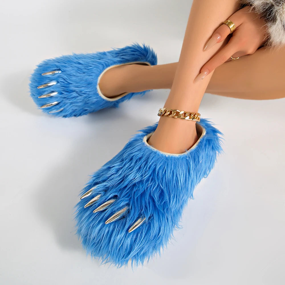 Bear Claw Plush Mules - Customizable Soft Summer Slides with Logo for Comfortable Casual Wear
