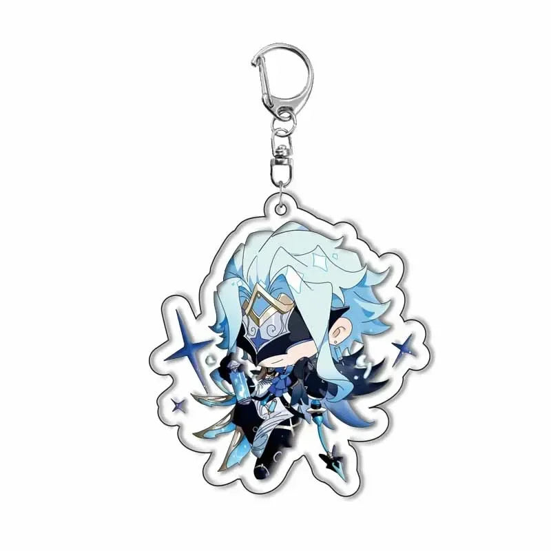 Genshin Impact Sigewinne Arlecchino & Charlotte Keychain – Anime Game Acrylic Backpack Pendant Accessory