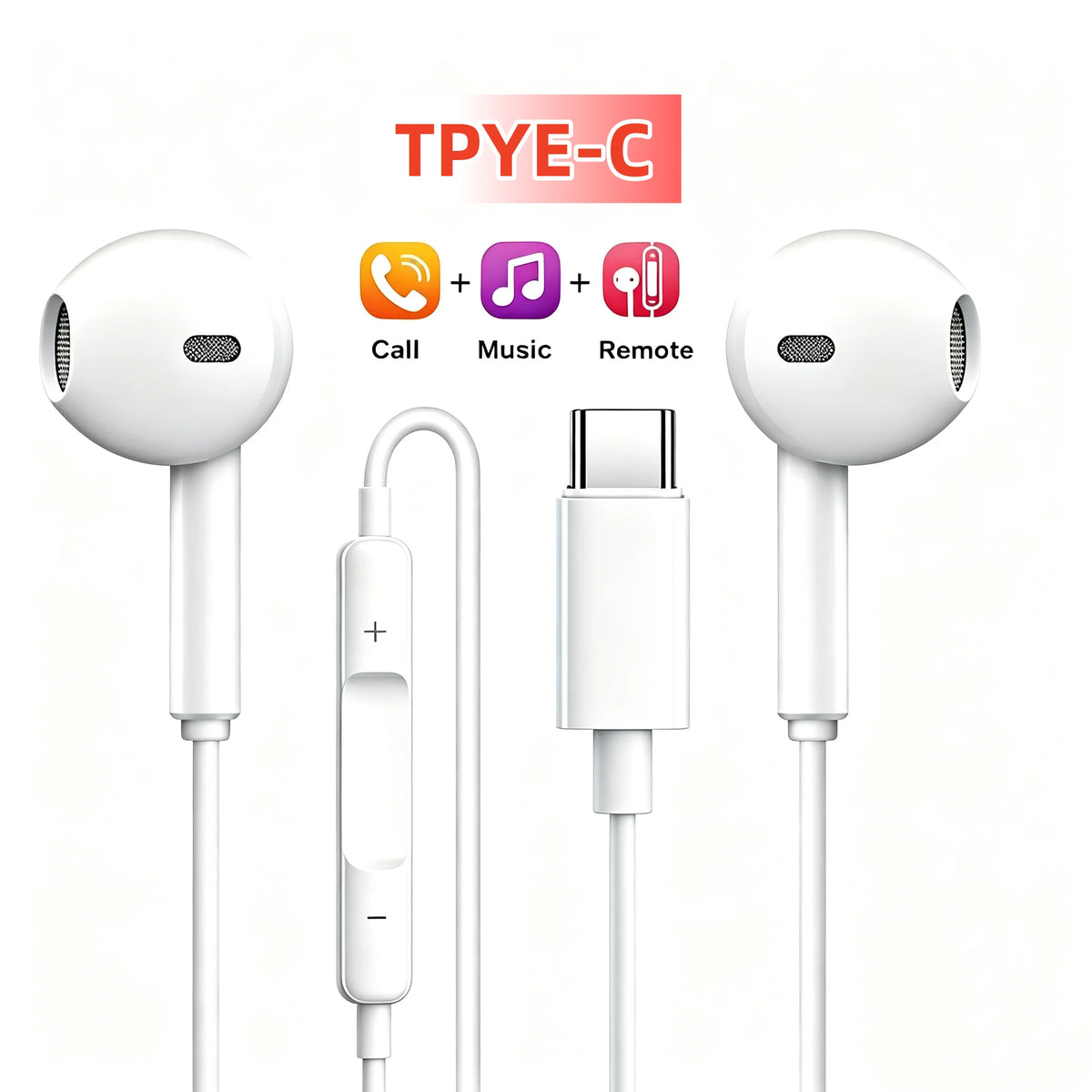USB-C Wired Earphones with Microphone - In-Ear Headphones for iPhone 15/16, Xiaomi, Redmi, Huawei, Samsung, and Laptops