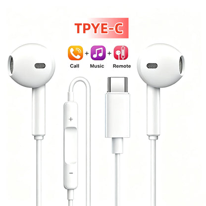 USB-C Wired Earphones with Microphone - In-Ear Headphones for iPhone 15/16, Xiaomi, Redmi, Huawei, Samsung, and Laptops