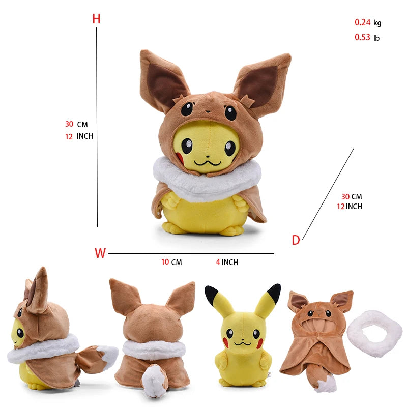 Cos Eevee Pikachu Cosplay Plush Toy – Lucario Stuffed Animal Doll, 20-30CM Cartoon Collectible Gift