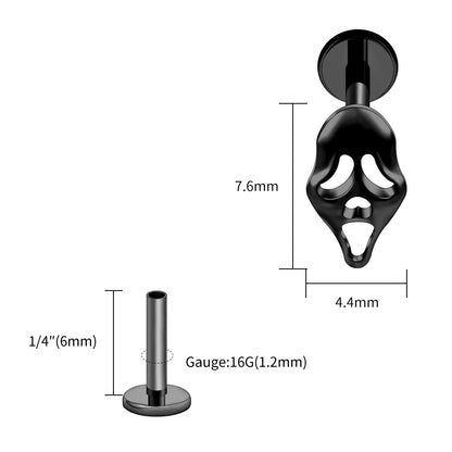 Right Grand ASTM F136 Titanium 16G Ghost Face Flat Back Earring – Halloween CZ Cartilage Stud for Helix, Labret & Nose Piercing Jewelry