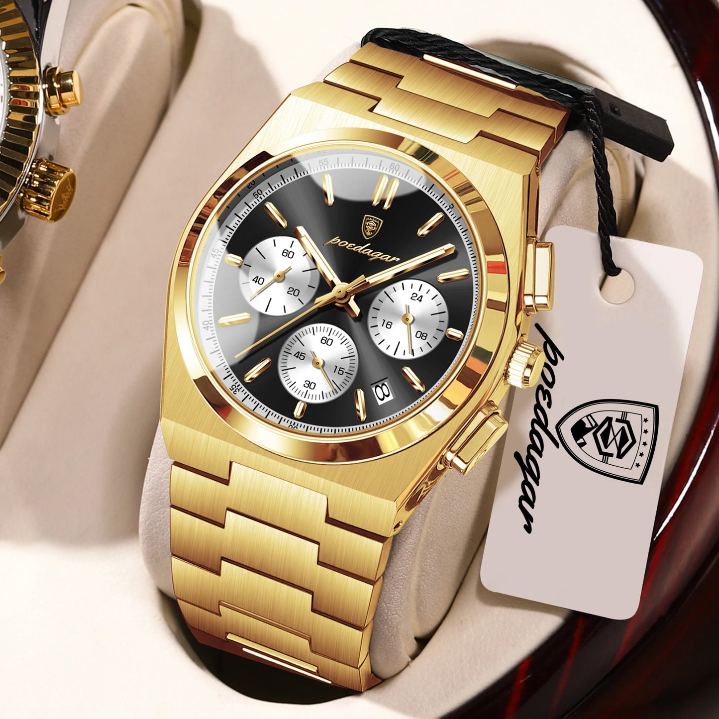 POEDAGAR Luxury Men’s Sport Chronograph Watch – Stainless Steel Waterproof Quartz Wristwatch with Date & Luminous Display