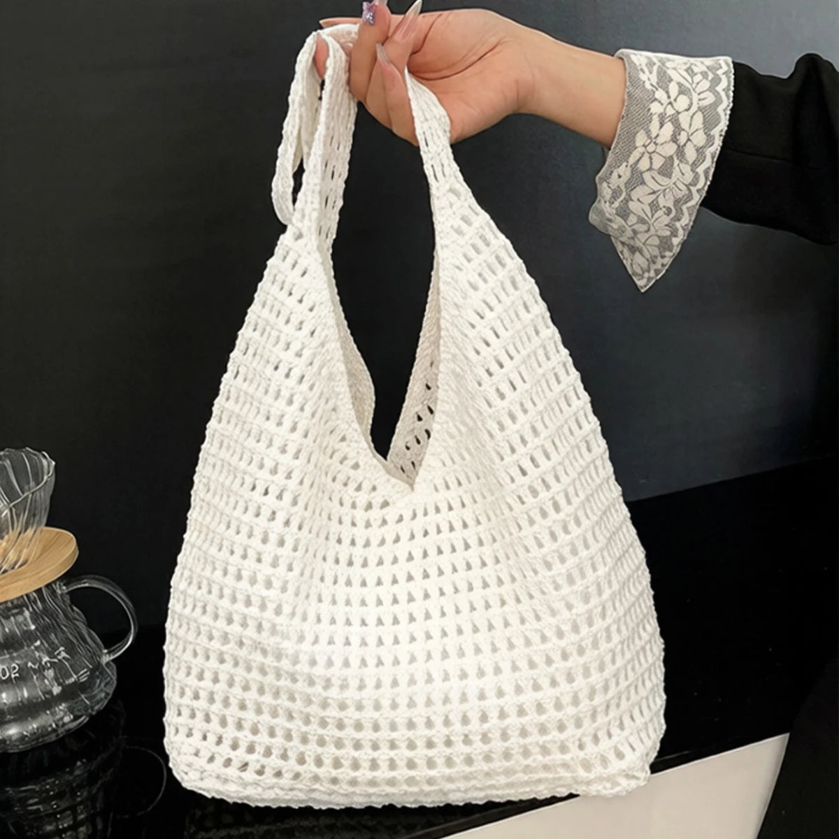 Crochet Shoulder Bag - Summer Woven Hollow Beach Tote for Vacation & Everyday Use