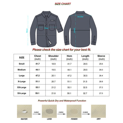 Men's UPF 50+ Long Sleeve Fishing Shirt – Sun Protection Breathable Hiking & Work Shirt with Zipper Pocket