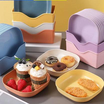 Reusable Fruit & Dessert Plates Set - 10-Piece Washable Snack Dishes with Built-In Base