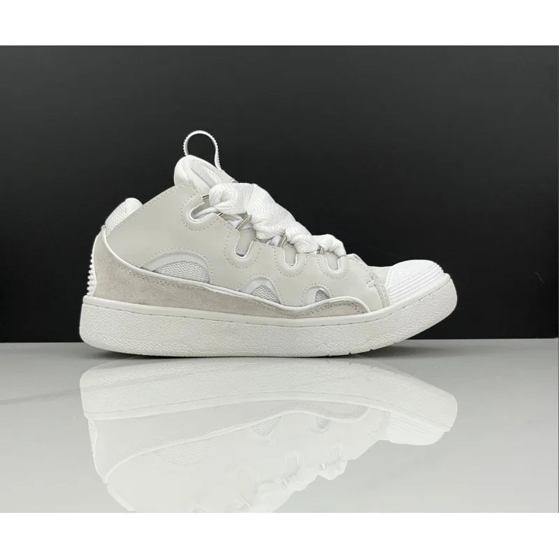 Unisex Leather Lace-Up Sneakers - Retro Casual Sports Shoes with Dad Shoe Style