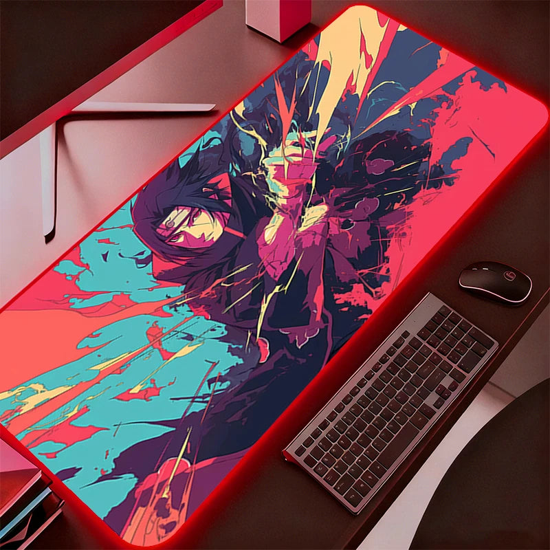 RGB Backlit Anime Gaming Mouse Pad – Naruto Itachi Uchiha LED Desk Mat for Keyboard & PC Gamer Accessories Large Desk Pad