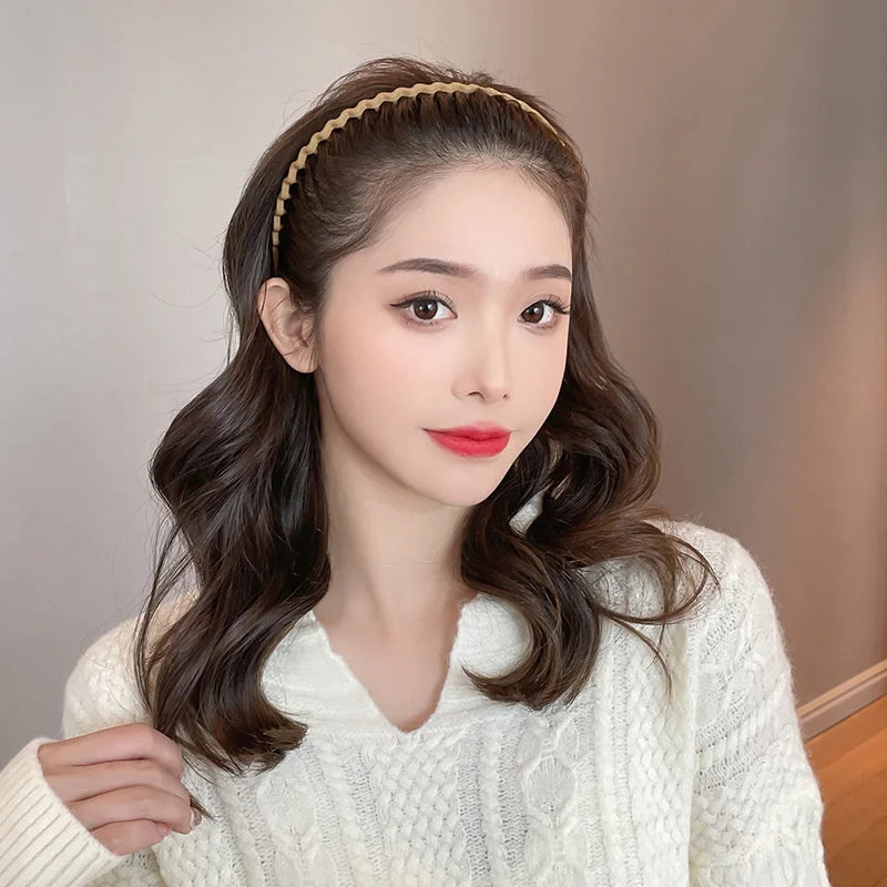 Elegant Solid Color Wave Hairbands for Women – Toothed Non-slip Hair Combs, Face Wash & Sports Headbands, Hair Accessories for Girls
