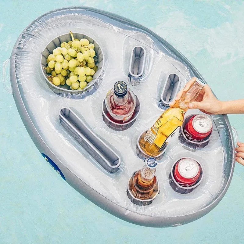Summer Sea Inflatable Bucket Cup Holder - Pool Beach Swimming Party Float with Beer Drink Tray, Cooler Table Toy Accessories