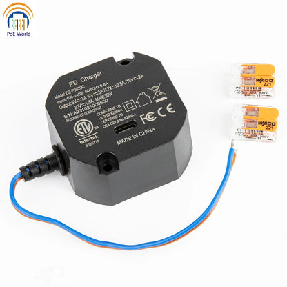 Flush Wall-Mounted USB-C Charger 30W – 240V AC to 5V/9V/12V/15V/20V Type-C Power Adapter for iPad & Tablets