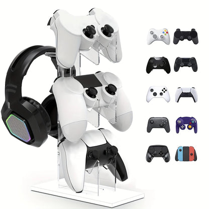 Universal 3-Tier Controller & Headphone Stand – PS5/PS4 Storage Holder in Black, White & Clear