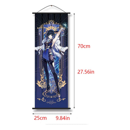 Hot Game Impact Scroll Canvas – Cartoon Heroes Wall Hanging Poster for Cosplay, Halloween, Xmas Decor & Gifts