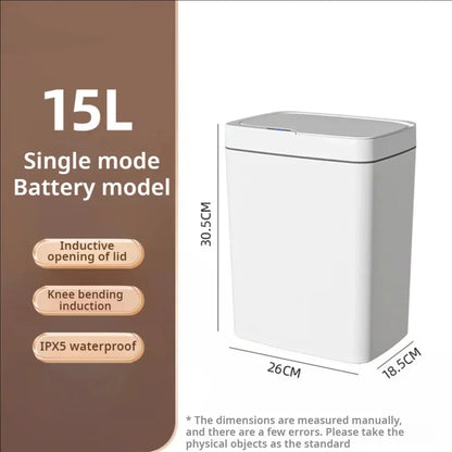 15L Smart Automatic Bathroom Trash Can — Touchless Electronic Sensor Bin with Self-Bagging, White Narrow Garbage Bin for Smart Home