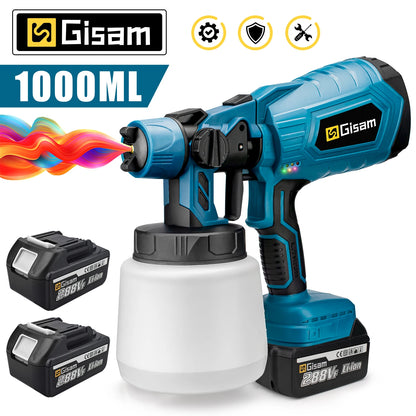 1000ML Cordless Electric Spray Gun – High Power HVLP Paint Sprayer for Auto, Furniture, Steel Coating, Compatible with Makita 18V Battery