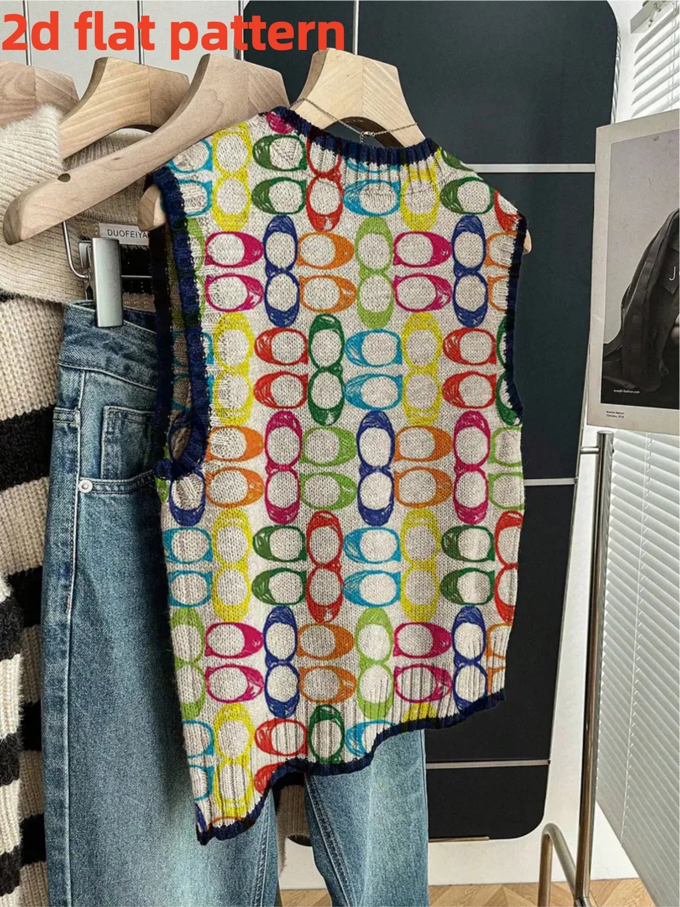 Women’s Digital Print Pullover Vest - 2D Flat Pattern Round Neck Four-Season Fashion Top