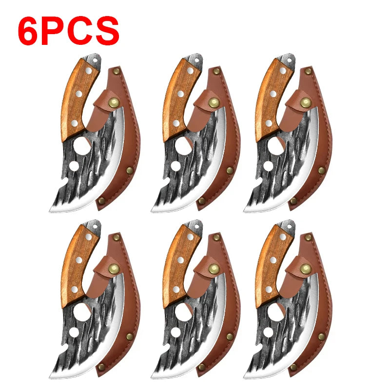 Multifunctional Stainless Steel Kitchen Knife - Forged Meat Cleaver Boning Knife with Bottle Opener and Protective Cover