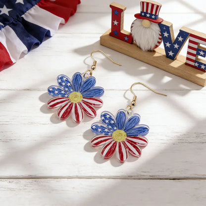 Independence Day Patriotic Earrings - Acrylic American Flag Style Jewelry for Holiday Events