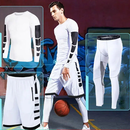 Men's Running Tracksuit Set - Compression Fitness Sportswear With Leggings, Gym Tights & Training Sweatpants