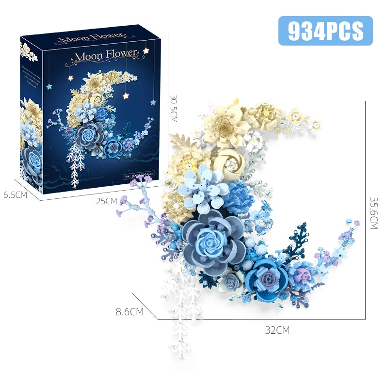 Creative Expert Eternal Moon Flowers Building Blocks – DIY Rose Bouquet Wall Decoration, Valentine’s Gift for Girls