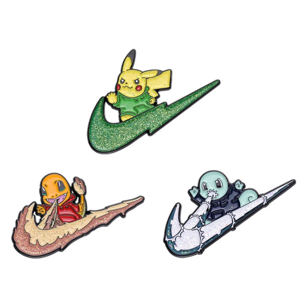 3-Piece Cartoon Anime Enamel Brooch Set - Cute Animal Metal Lapel Pins for Cosplay, Jewelry & Gifts