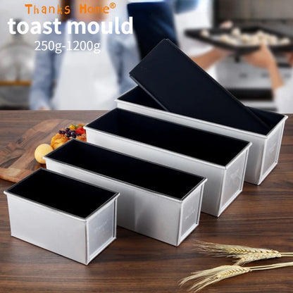 Aluminum Alloy Non-Stick Toast and Bread Loaf Pan – Black Cake Mold with Lid, Available in 250g to 1000g Sizes