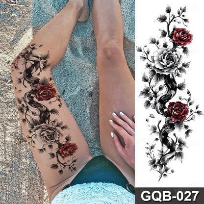 Full Arm Dragon Skull Tattoo Sleeve - Waterproof Temporary Body Art Sticker with Clock Compass Flower Design for Men & Women