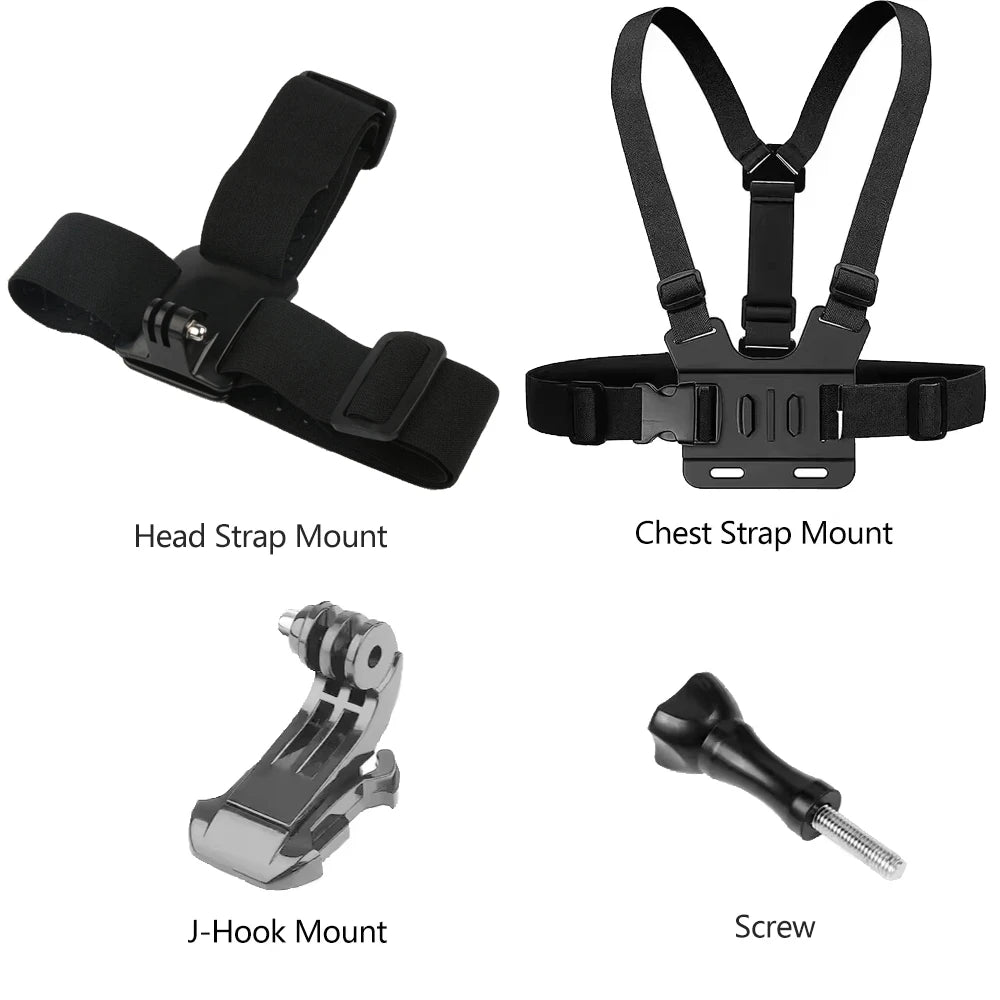 Action Camera Accessories Kit - Adjustable Head Strap & Chest Mount Holder for GoPro, DJI, Insta360 & More