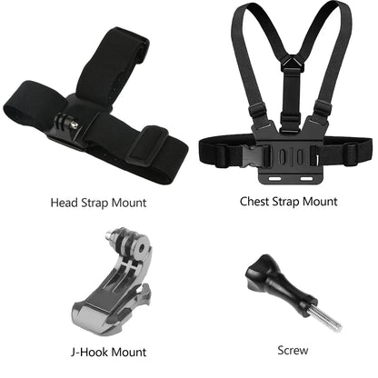Action Camera Accessories Kit - Adjustable Head Strap & Chest Mount Holder for GoPro, DJI, Insta360 & More