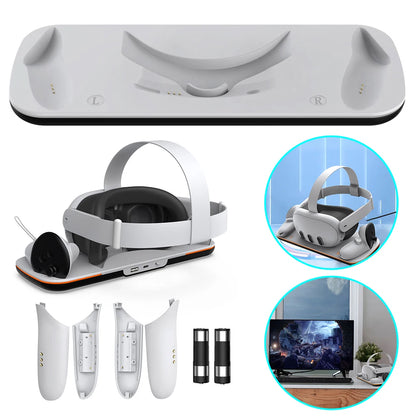 VR Headset Controller Charging Dock for Meta Quest 3 — Cradle with 2 Rechargeable Batteries & USB-C Cable