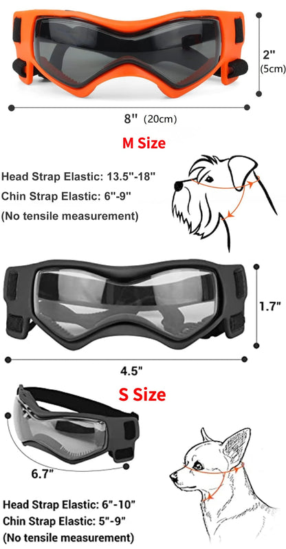 Small Breed Dog Goggles: UV Sunglasses with Windproof Soft Frame - Adjustable Straps for Small/Medium Dogs and Puppies