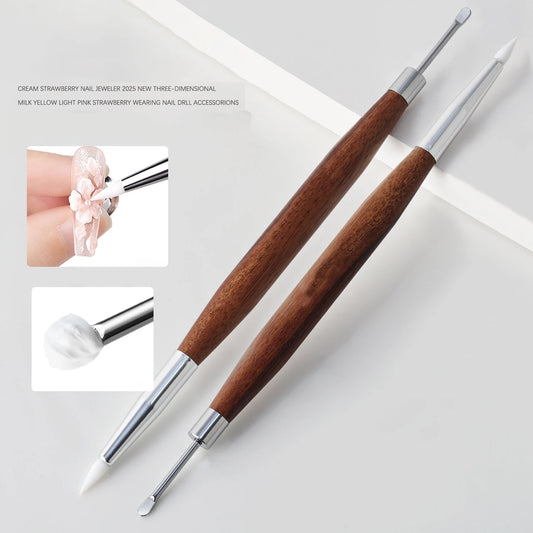 Wooden Double-Head Nail Art Brush - Silicone Carving Pen for Flower Painting and Nail Design Supplies