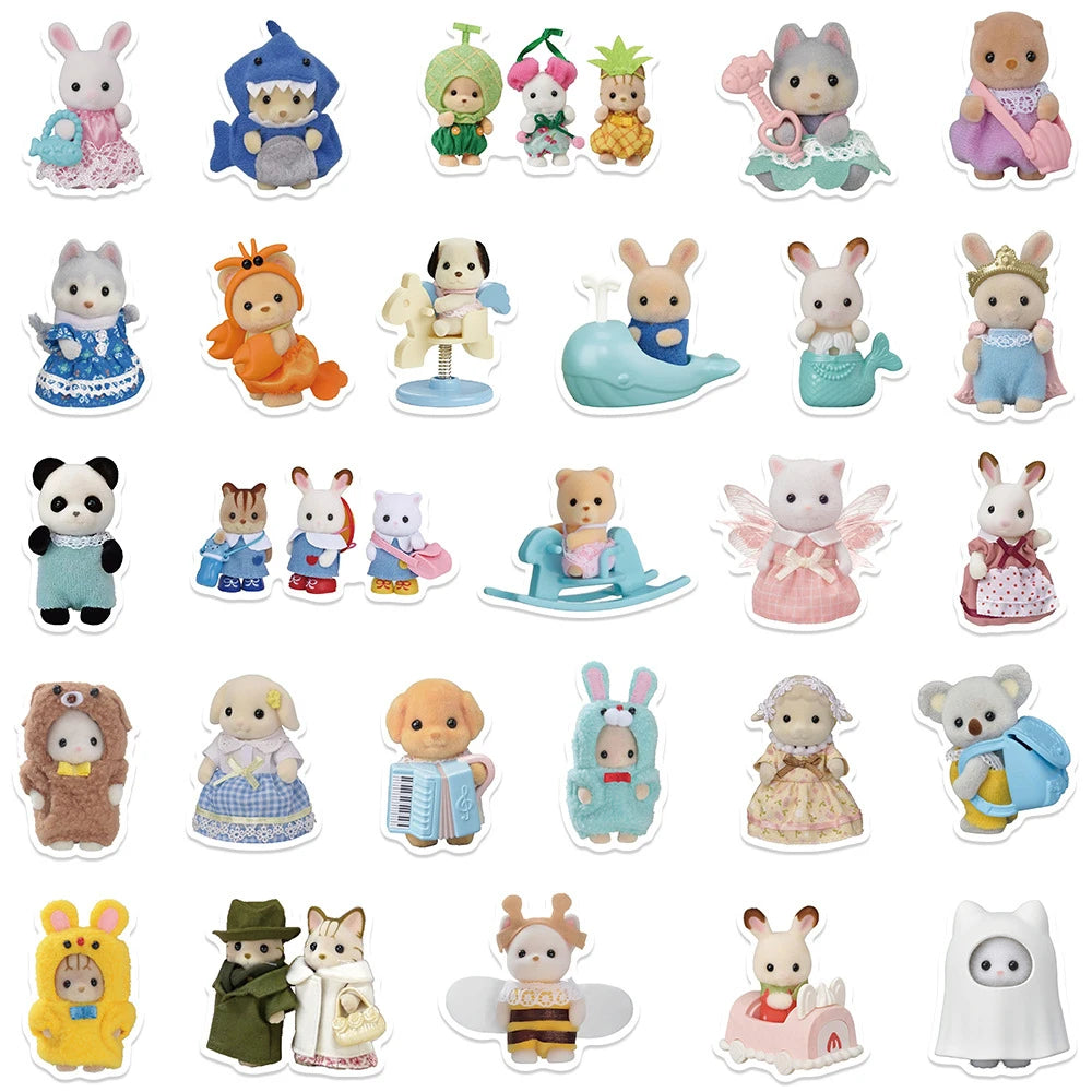 10/30/55pcs Kawaii Calico Critters Stickers — Waterproof Cartoon Decals for Laptops, Scrapbooks & Kids’ Cute Sticker Decor