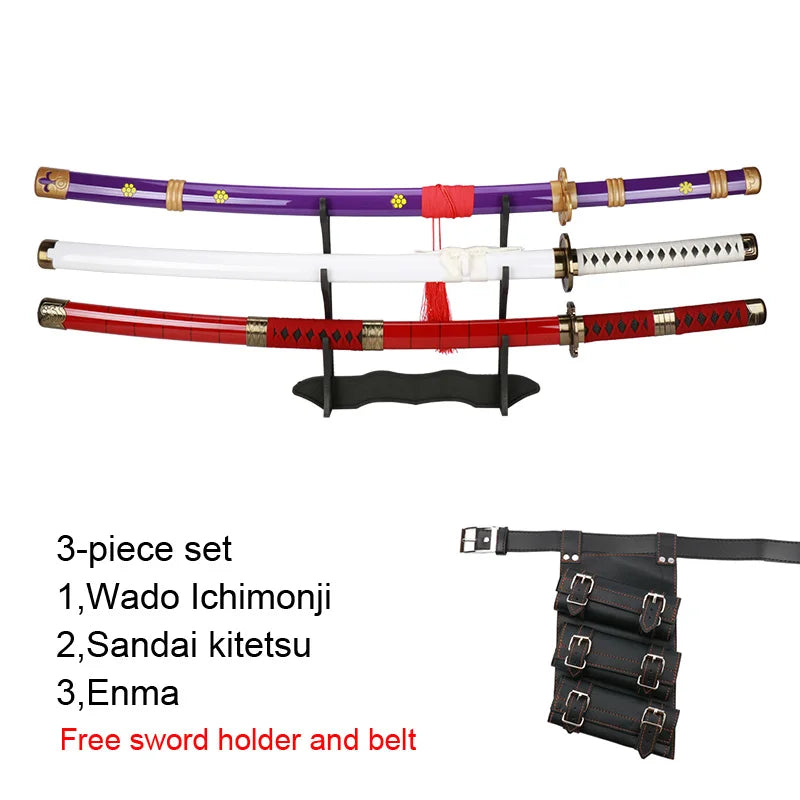 3-Piece Roronoa Zoro Katana Set – 104cm Handmade Anime Cosplay Swords (Shusui, Enma, Kitetsu) with Free Holder & Belt