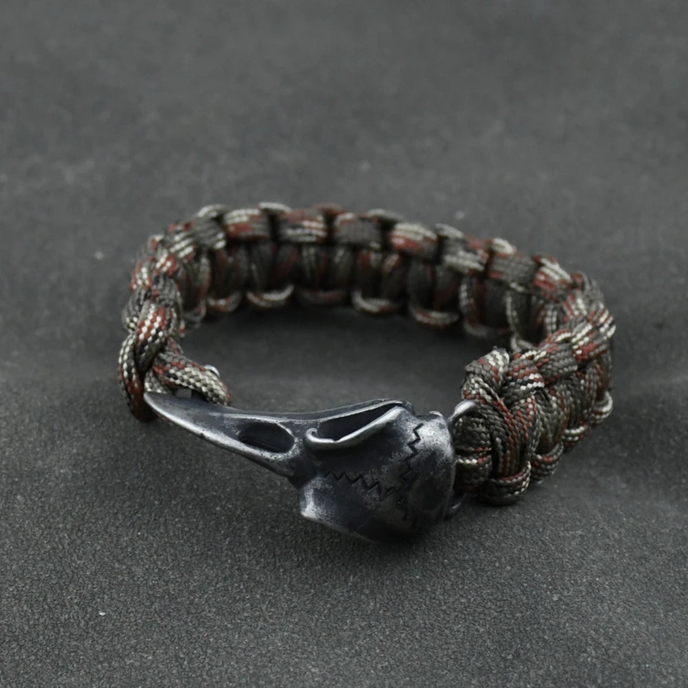 Odin Crow Skeleton Viking Bracelet - Norse Rune Bead Paracord Rope Valknut Eagle Pendant Amulet Jewelry Gift