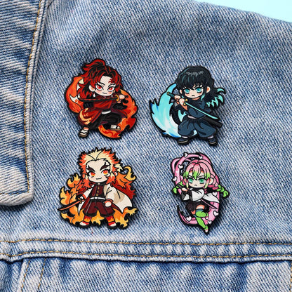Demon Slayer Kimetsu no Yaiba Enamel Pins 4-Piece Set - Hashira & Yoriichi Anime Collectible Brooches for Backpacks and Bags