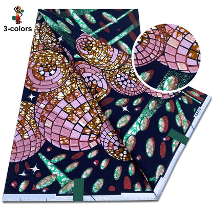 African Gold Print Wax Fabric - 100% Cotton Soft Nigerian Ankara Batik Pagne Material