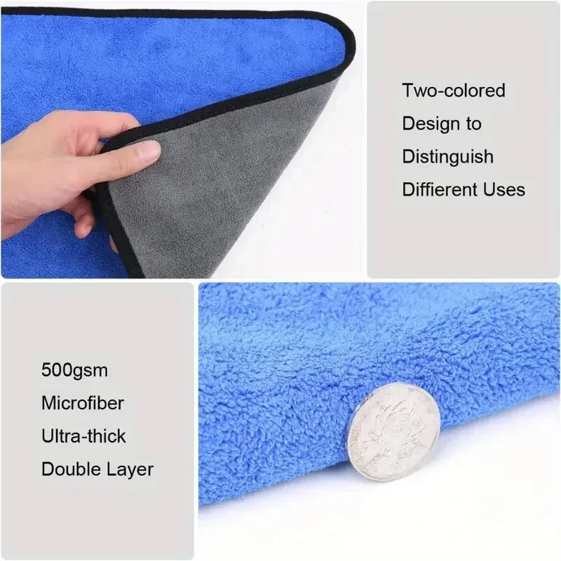 1-4PCS Microfiber Car Wash Towels – Soft, Quick-Drying 500GSM Cloths for Windows, Mirrors & Home Cleaning