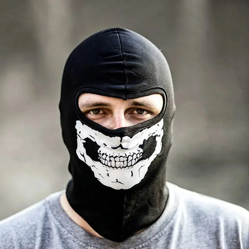 Skull Print Balaclava Mask - Full Face Halloween Cosplay Hood for Motorcycle Riding & Outdoor Use