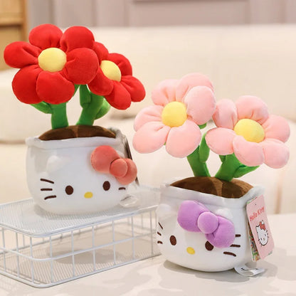 23CM Hello Kitty Plush Toy – Soft Stuffed Animal with Flower Bouquet, Perfect Christmas, Birthday & Graduation Gift