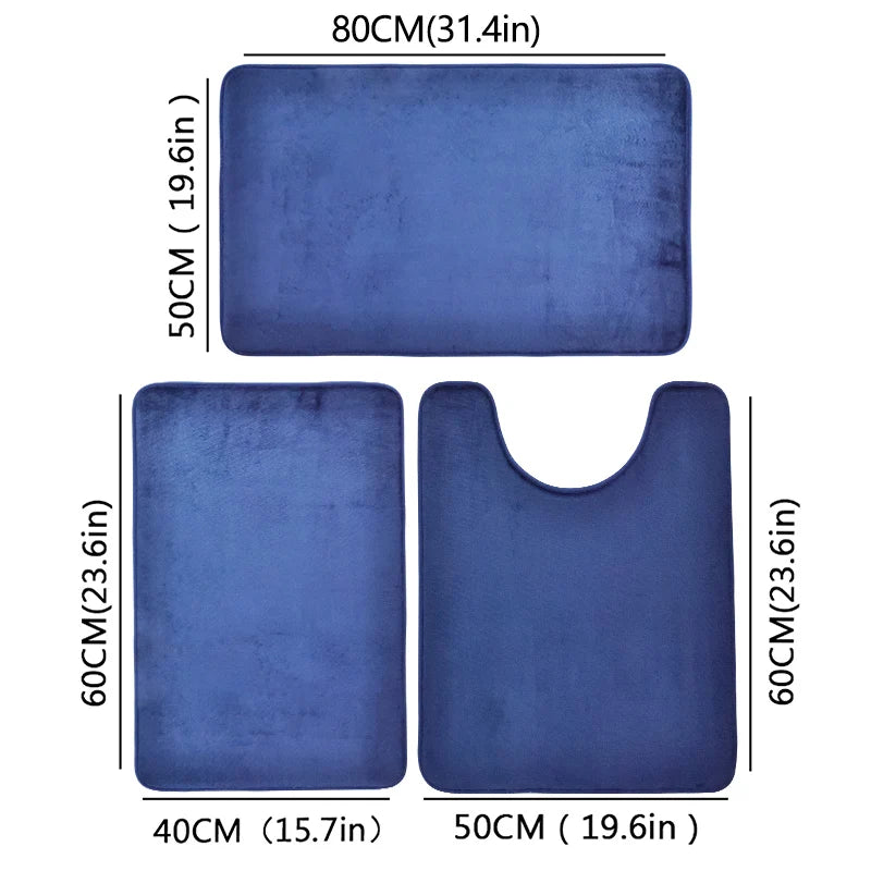 3 Piece Bathroom Mat Set – Non-Slip Toilet, Shower & Bath Floor Absorbent Rugs, Soft Comfortable Carpet for Laundry Room