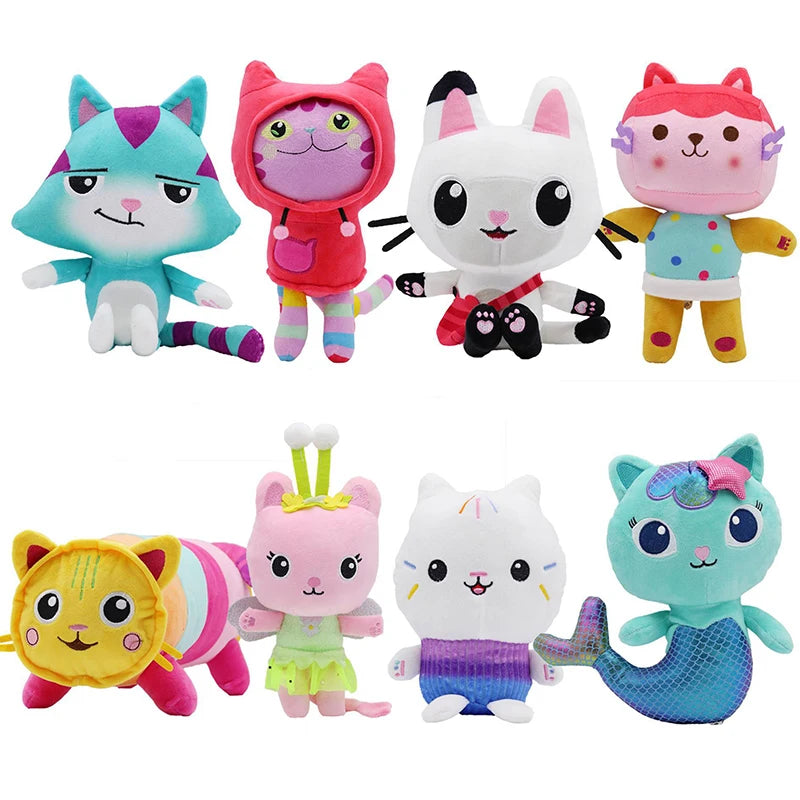 Gabby Dollhouse Plush Toys — Cute Cat & Mermaid Stuffed Dolls for Kids, Cartoon Animal Plushies