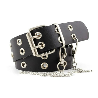Women's Y2K Double-Hole Punk Belt - Adjustable Unisex Hip Hop Rock Style Punch-Free Waist Belt