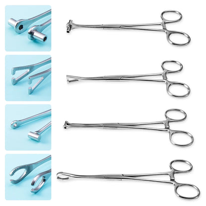 Surgical Steel Piercing Tool Set - Pliers, Forceps, Needle Pipe Clamp Tweezers for Opening and Closing CBR Rings, Ear, Belly, Nose Piercing Tools