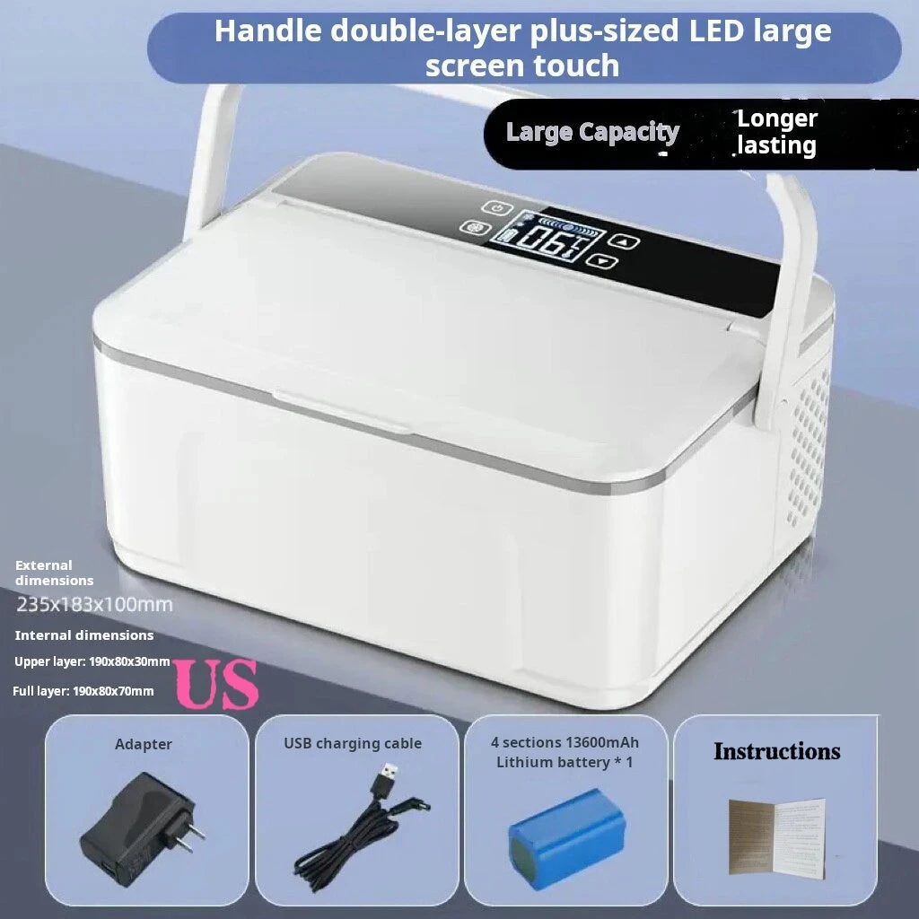 Insulin Drug Refrigerator — LED Large Screen, Double-Layer, Portable Car Cooler with Constant Temperature